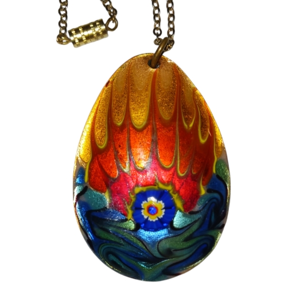 Fused Glass Art Glass Pendant Dichroic 16" Necklace - Picture 2 of 16